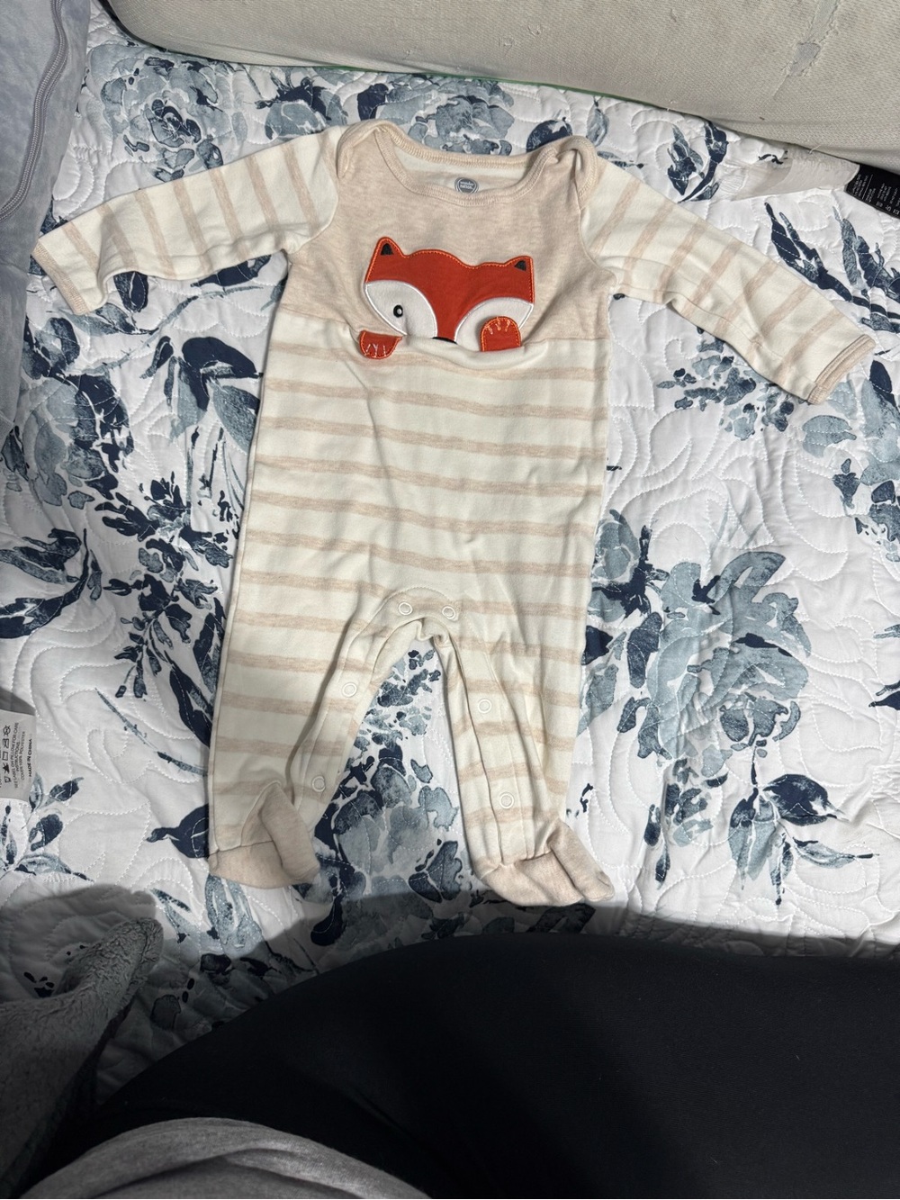 wonder nation Neutral Striped Footie with Orange Fox Applique